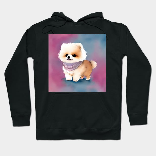 Cute Pomeranian Puppy Wearing a Scarf Art 1 Hoodie by cutiepeaupies